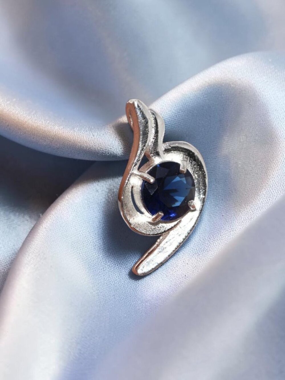 925 Silver Plated Blue Topaz Handmade Pendant Size 1.3"